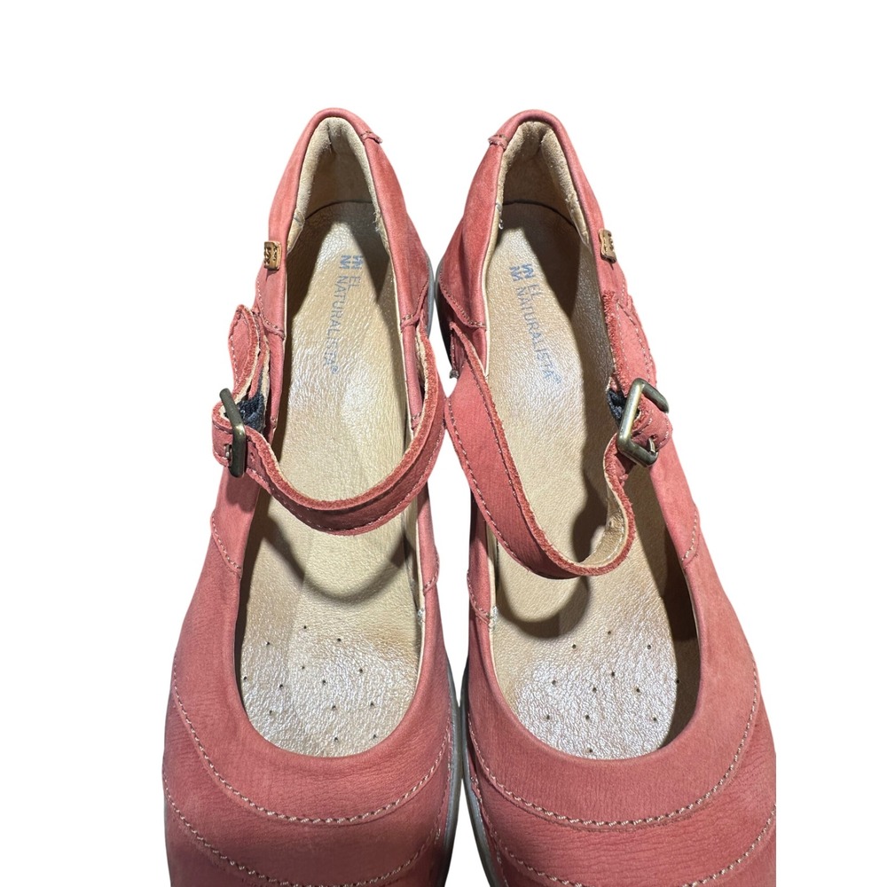 El Naturalista Coral Pink Leather Mary Jane Block Heels Size 37 Spain US 6.5-7 - Picture 3 of 8